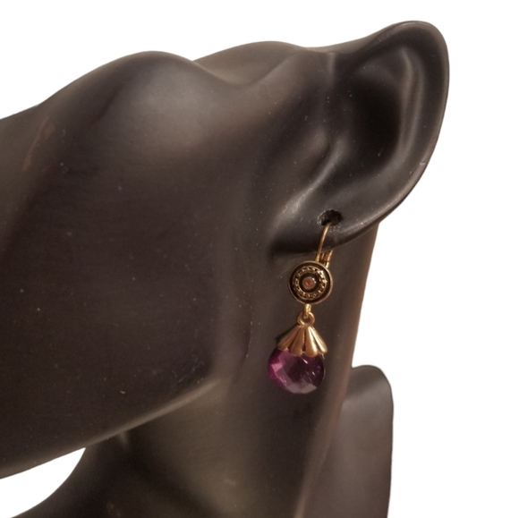 AVON BRIOLETTE PURPLE FAUX AMETHYST DROP & COIN VINTAGE NECKLACE & EARRING SET - Picture 4 of 5